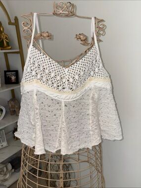 Free People Ivory Crochet Yoke Camisole
